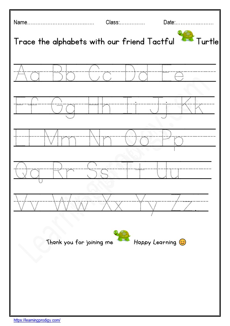 Free Printable English Alphabet Tracing Worksheet for Nursery Students.