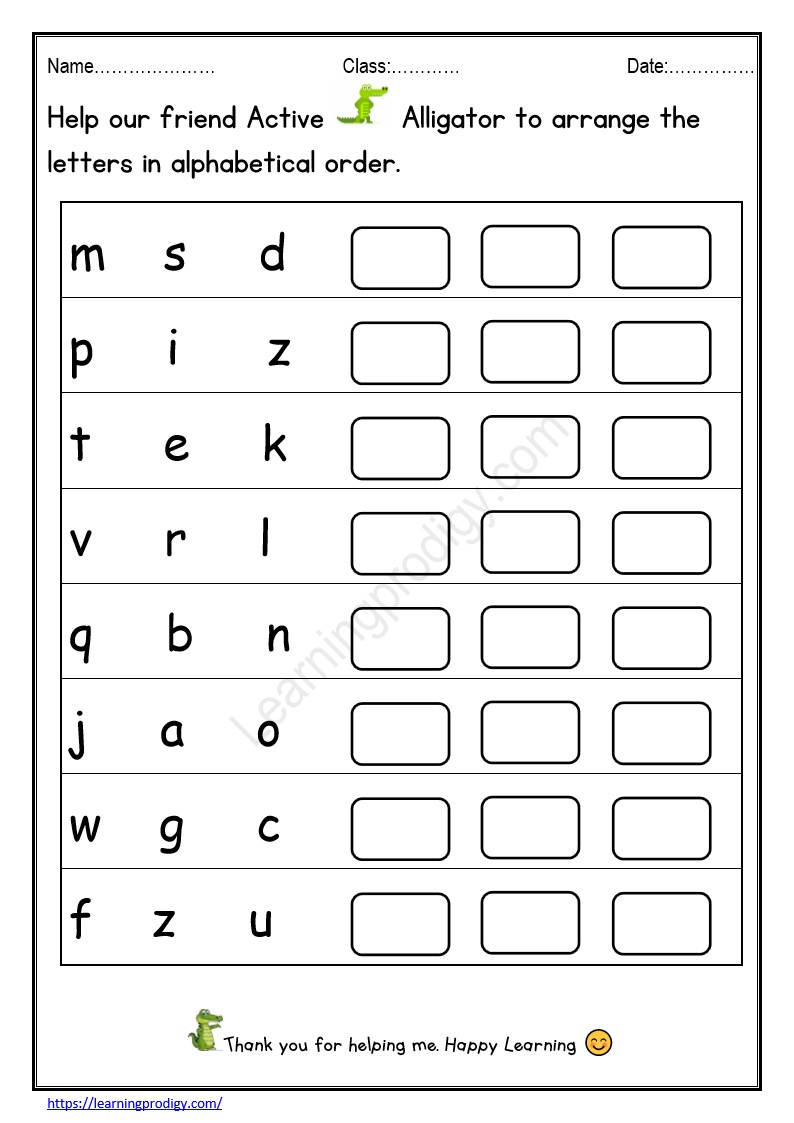 Free Printable Nursery English Worksheet| Alphabets Order Worksheet for Preschoolers.