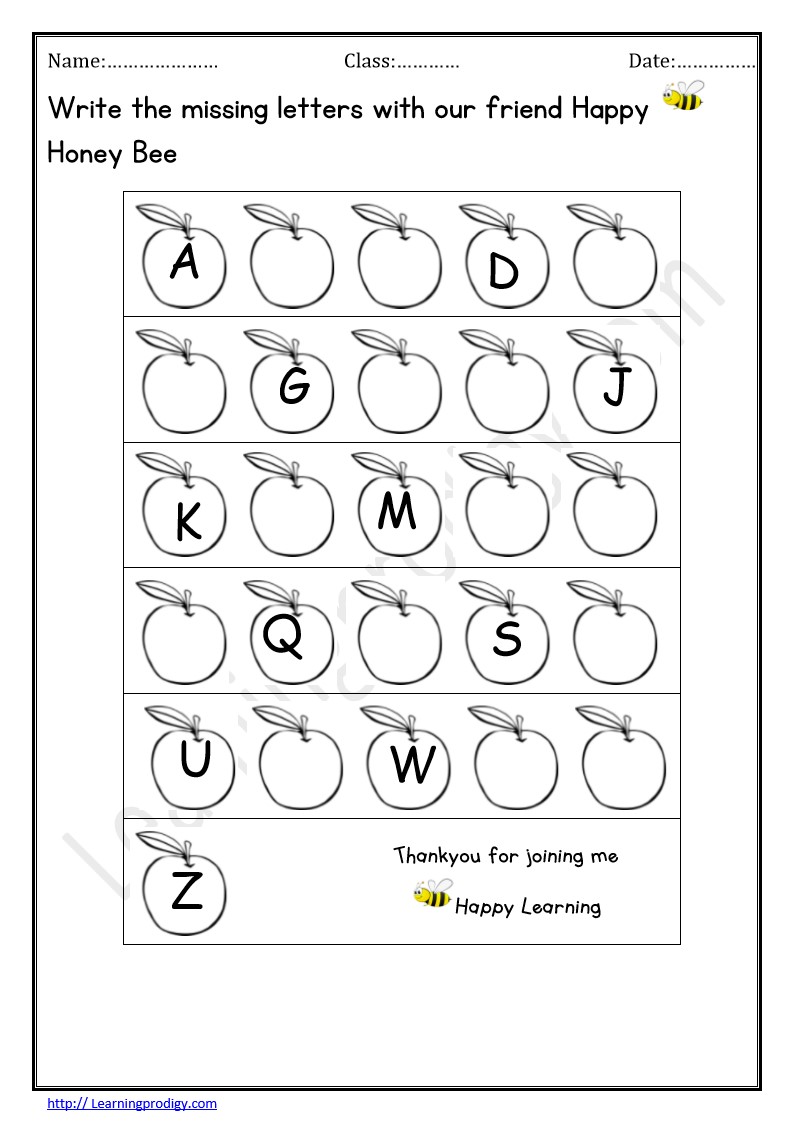 Free Printable Missing Letters Worksheet for Preschoolers|Nursery English Worksheet
