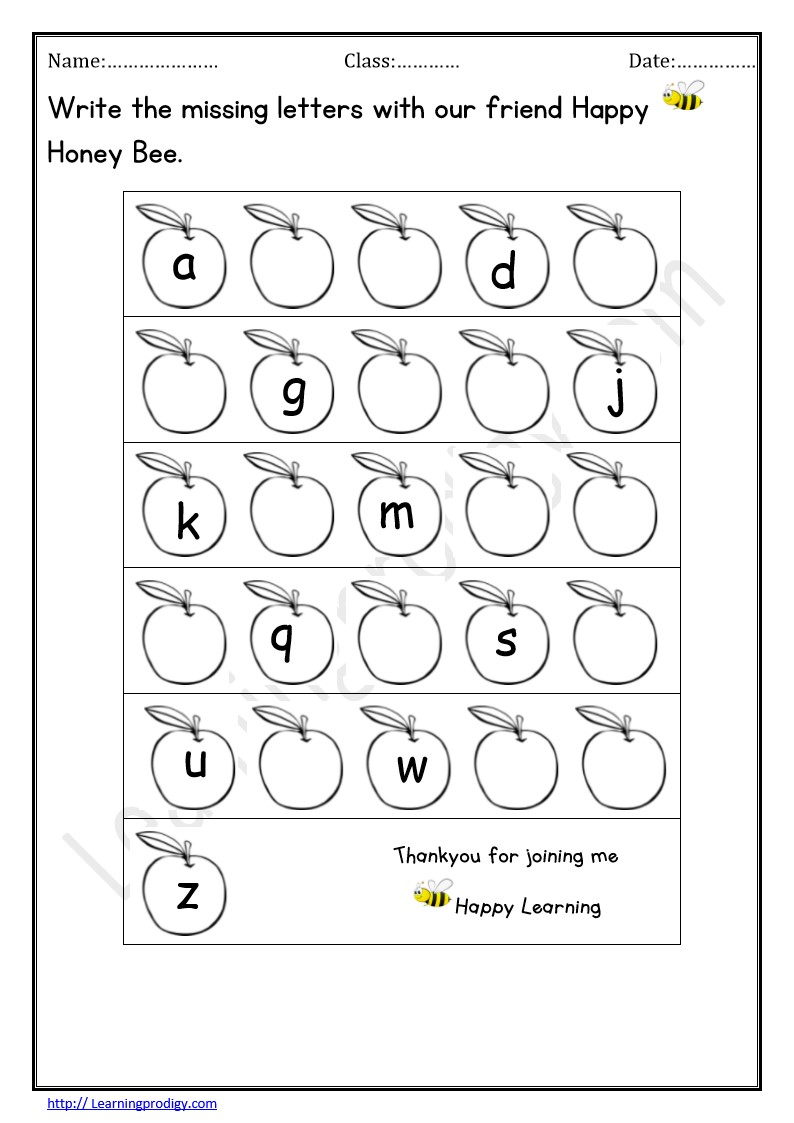 Free Printable Missing Letters Worksheet for Preschoolers|English Alphabet Worksheet