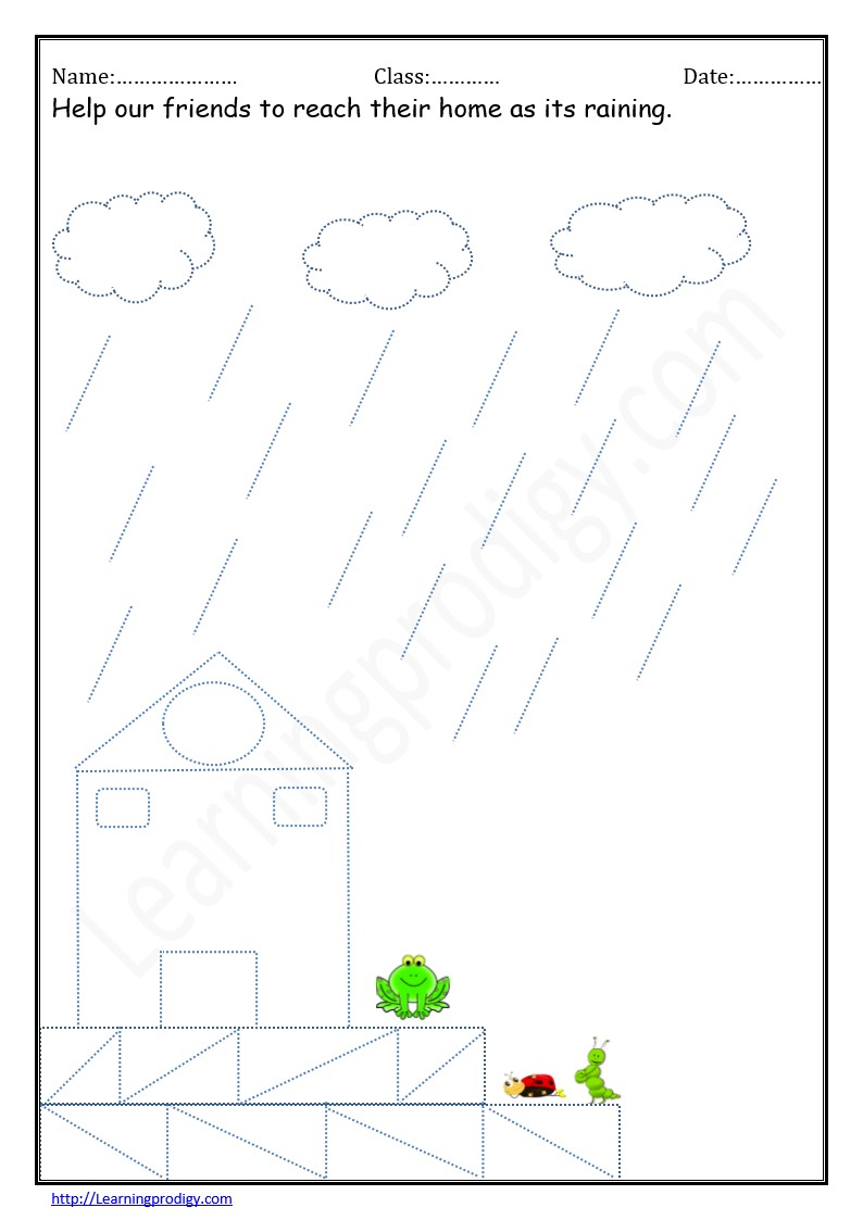 Free Printable Rain Tracing Worksheet for Nursery Kids