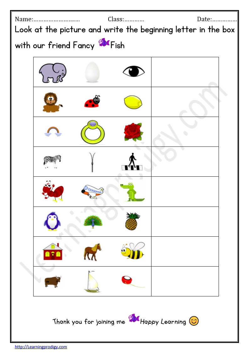 Free Printable English Phonics Worksheet for Pre Schoolers