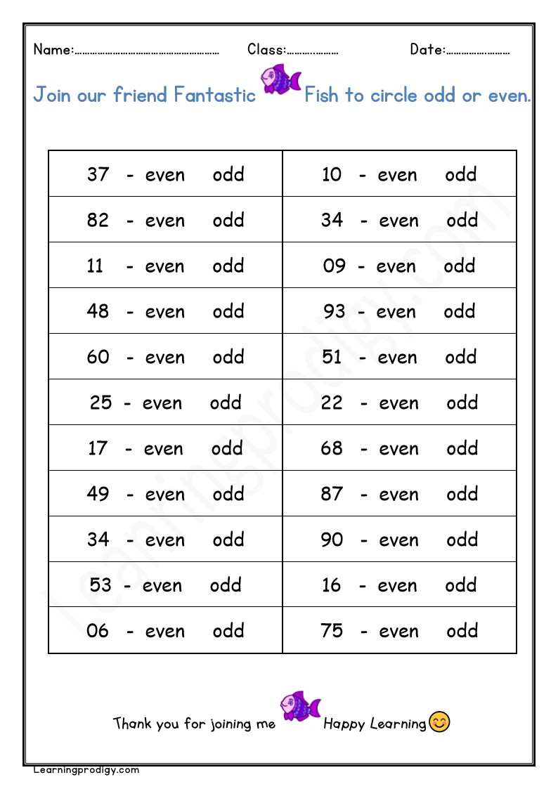 Even or Odd Numbers Worksheet for Math Beginners