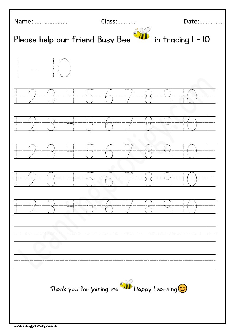 A Simple 1-10 Math Tracing Worksheet.