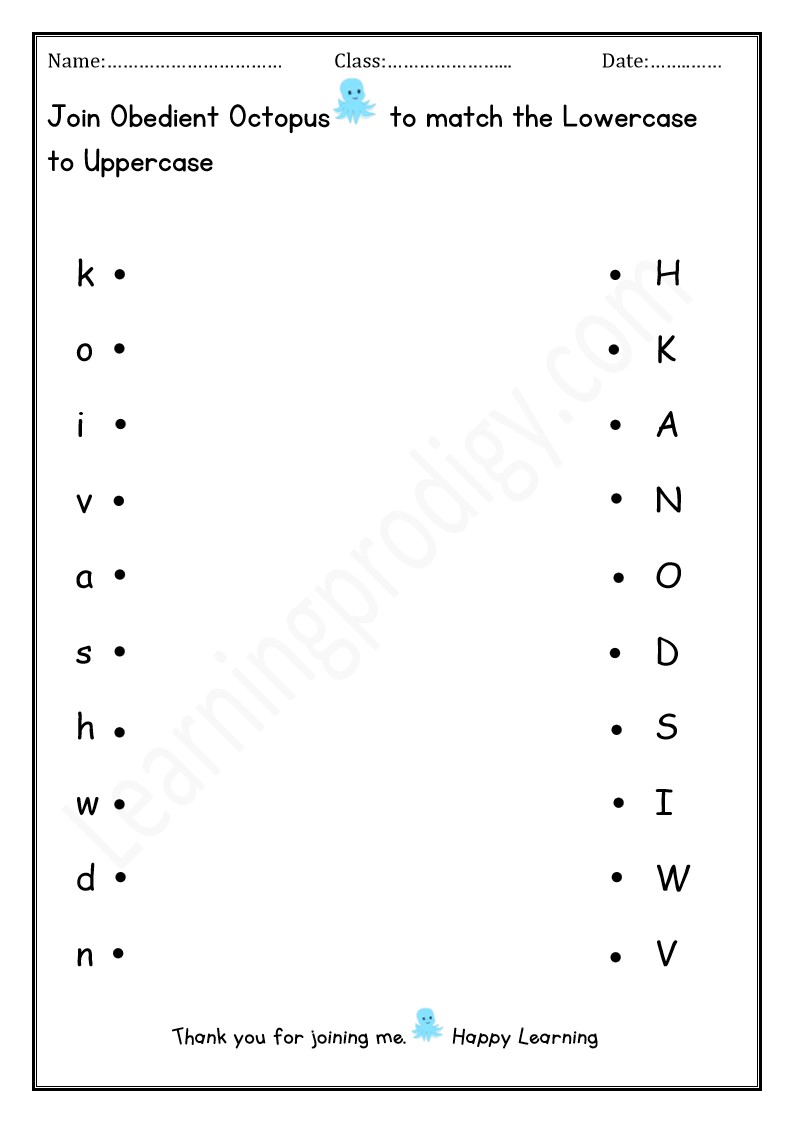 Free Printable English Alphabets Matching Worksheet for Nursey Kids.