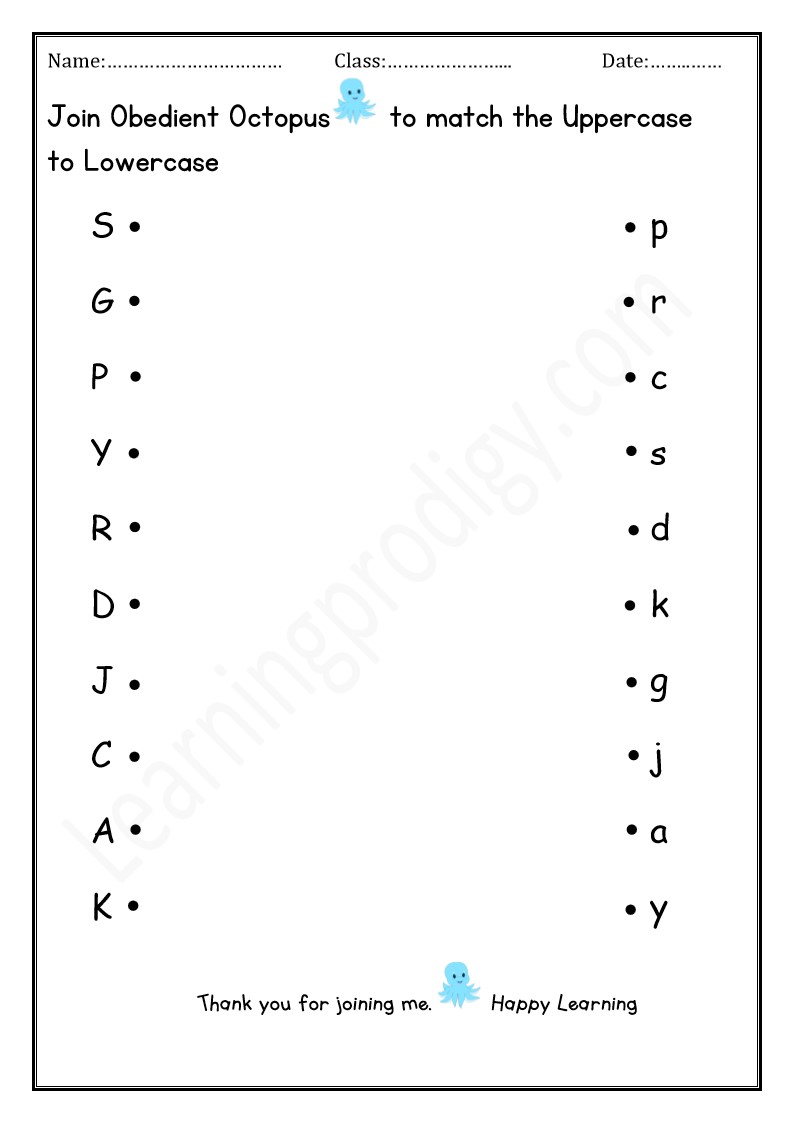 Free Printable English Capital Letters and Small Letters Matching Worksheet.