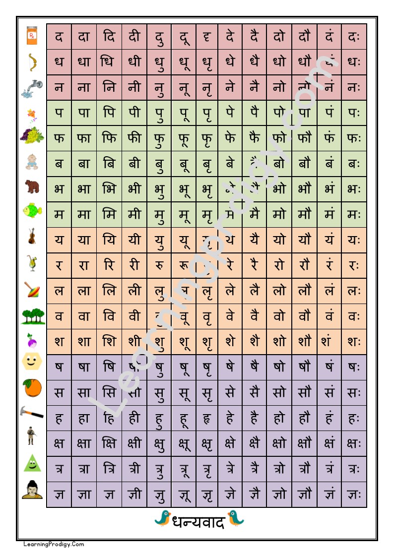 Free Printable Hindi Barakhadi Chart PDF For Nursery Kids - Worksheet ...