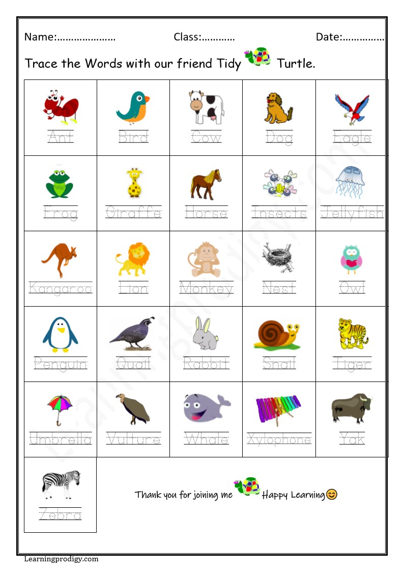 Free Printable Word Tracing Worksheet with Pictures | Alphabets Word Tracing Worksheet