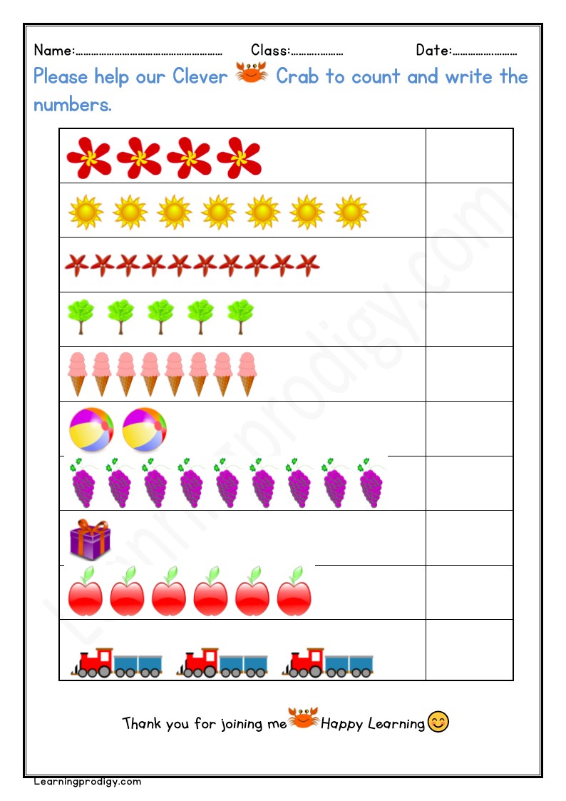Free Printable Counting Worksheet for Kindergarten Kids | Math Counting(1-10)