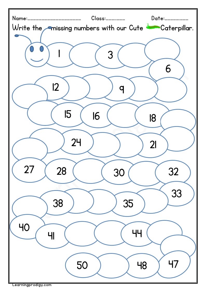 Free PDF Missing Numbers Worksheet for School Kids(1-100)