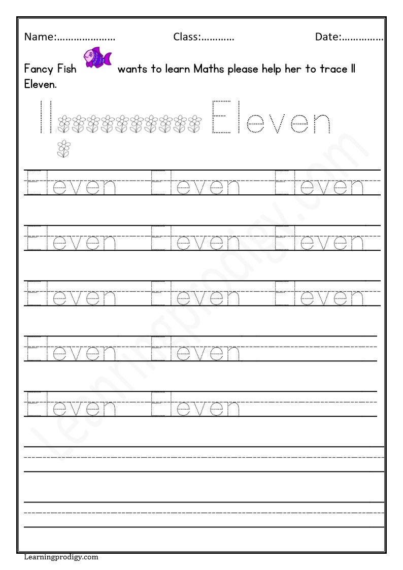 Free Printable Math Numbers Tracing in Words for Kindergarten Kids(Eleven-Twelve)