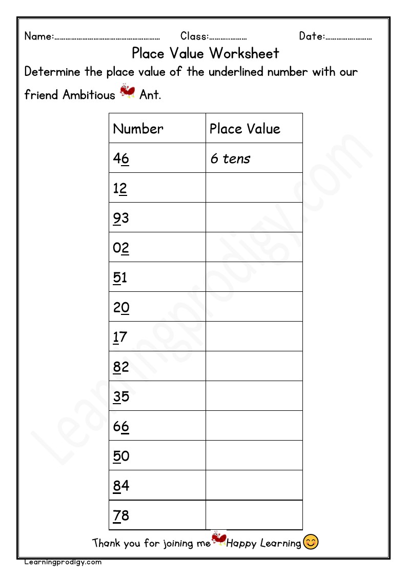 Free Downloadable Place Value Math Worksheet for School Kids