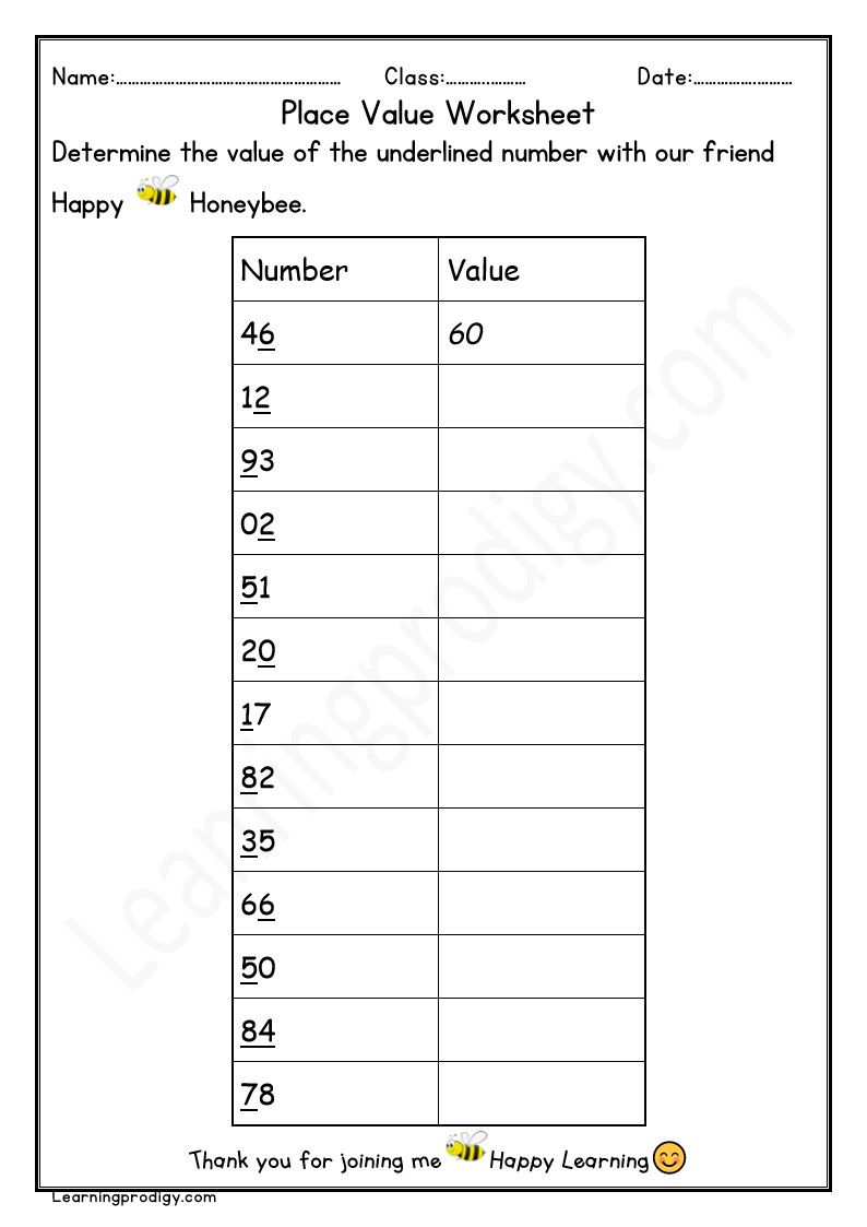 Write the Place Value Worksheet for Students