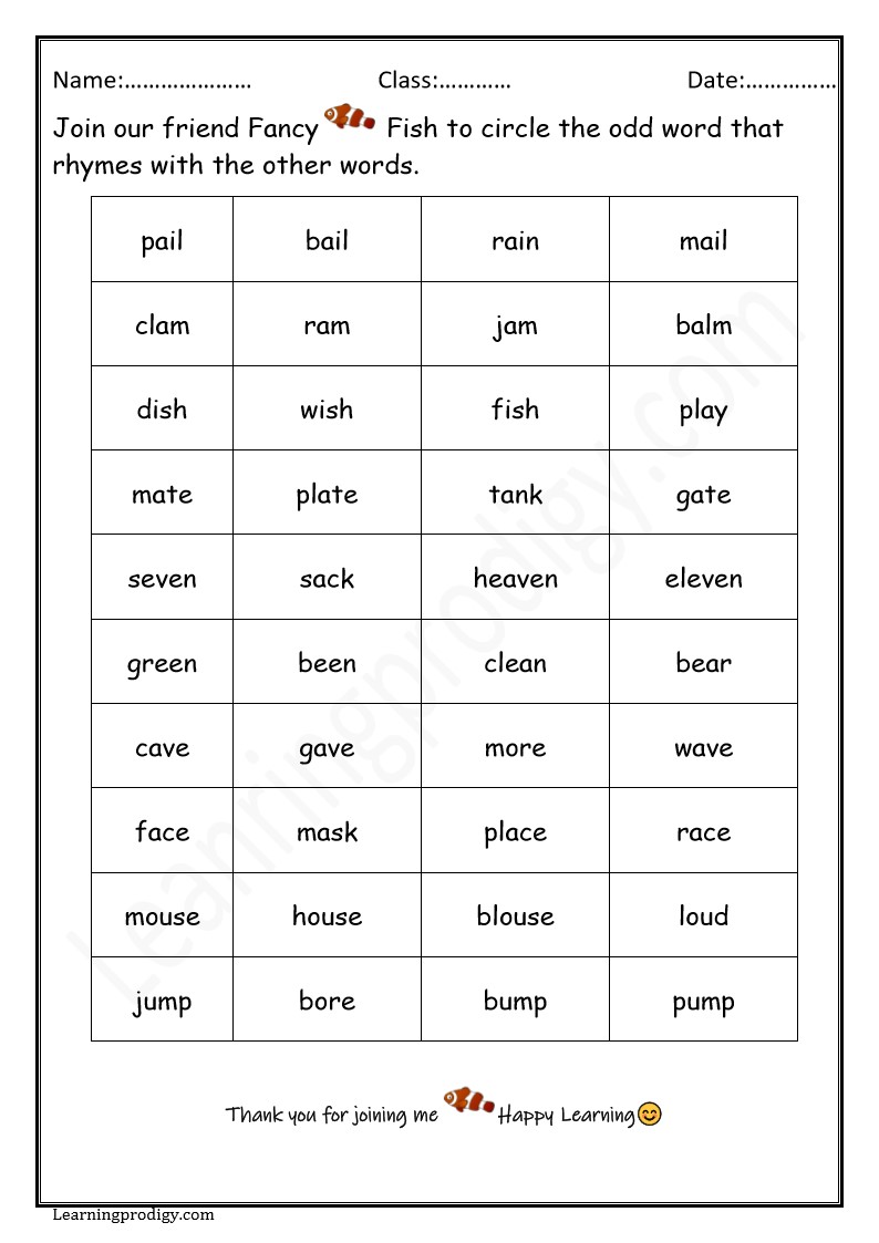 Free Downloadable Rhyme Time Worksheet for English Leaners - worksheet ...