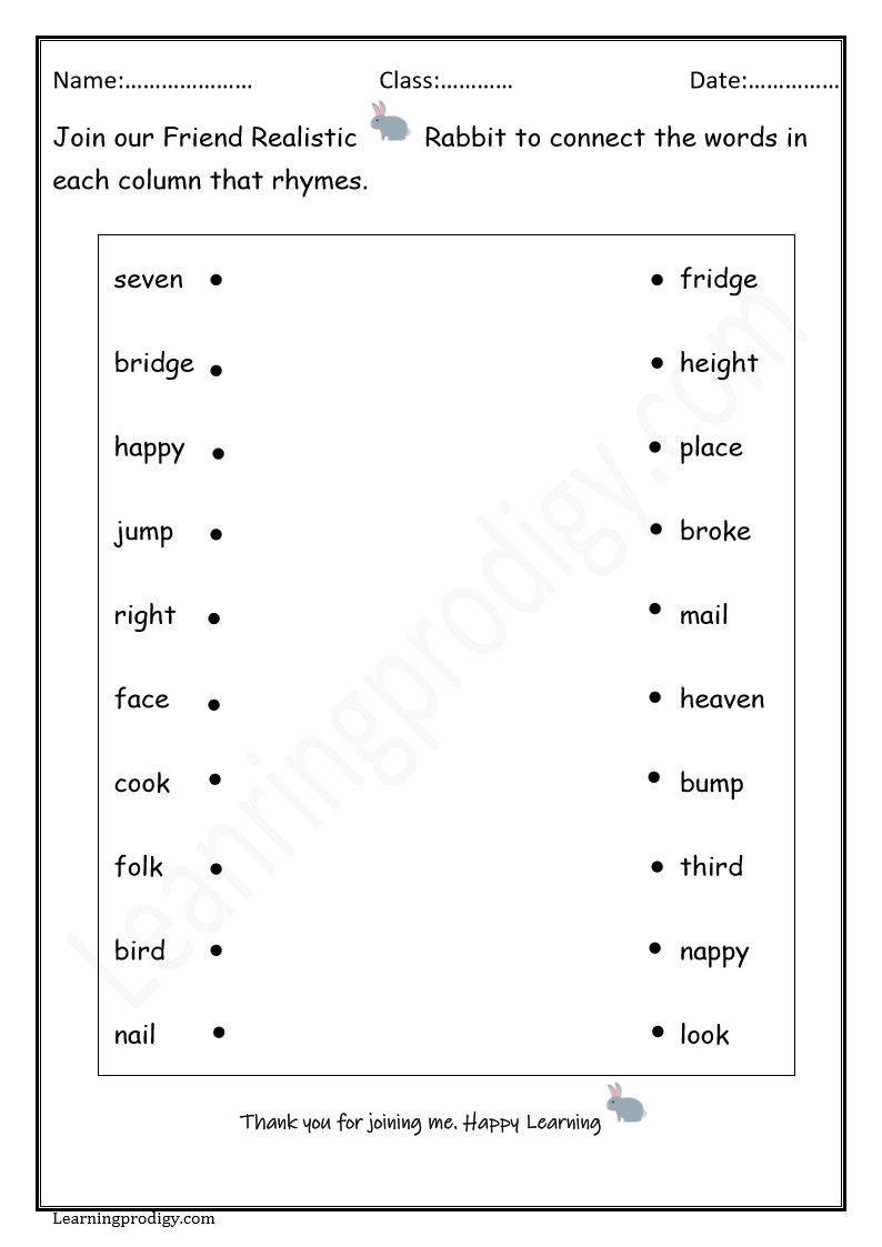Grade 1 English Rhyme Time Worksheet for Practice
