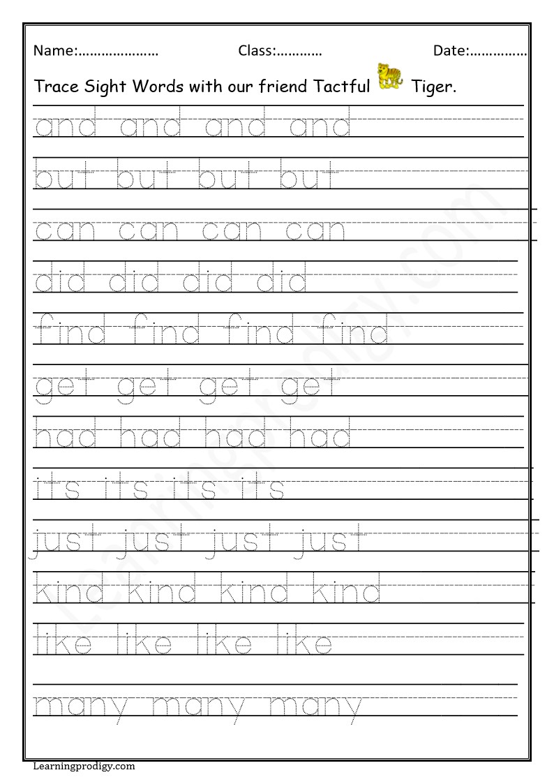 Free Printable Sight Words Tracing Worksheet for School Kids