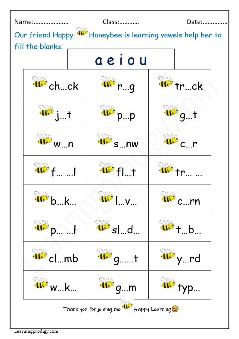 Free Downloadable Vowels Worksheet for Pre Schoolers Kids