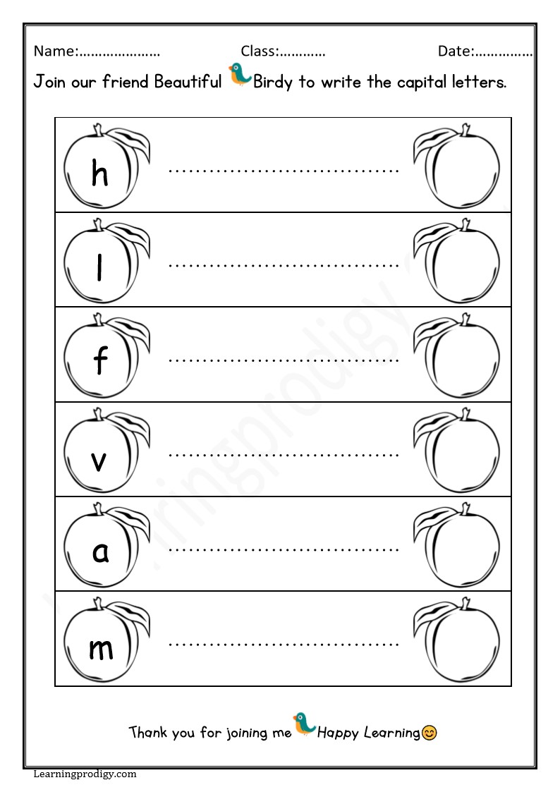 Free Printable English Alphabet Worksheet for Beginners | Write the Capital Letters Worksheet