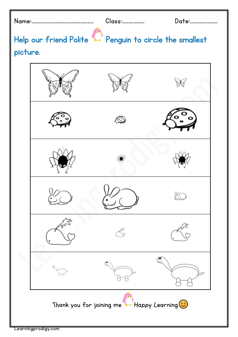 Free Printable Math Smallest Picture Worksheet