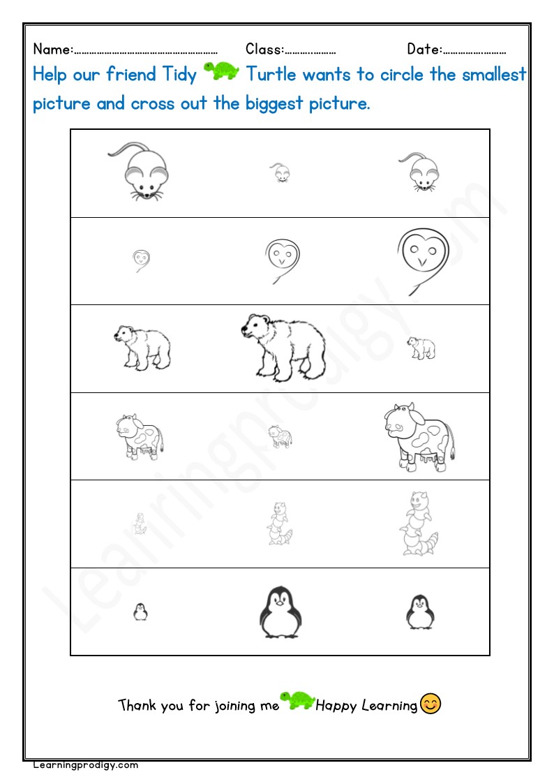 Free Printable Math Comparative Size Worksheet for Preschoolers