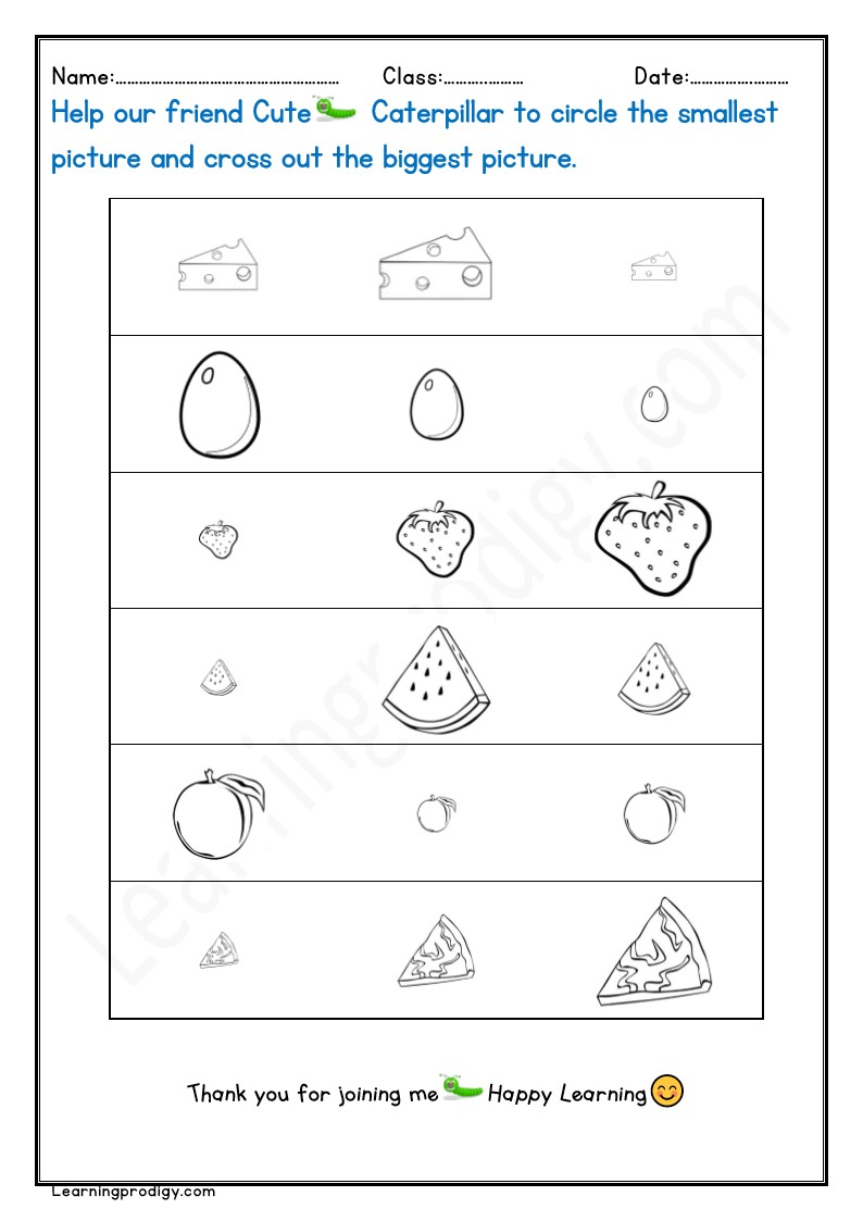 Free Printable Math Size Comparative Worksheet for Kids