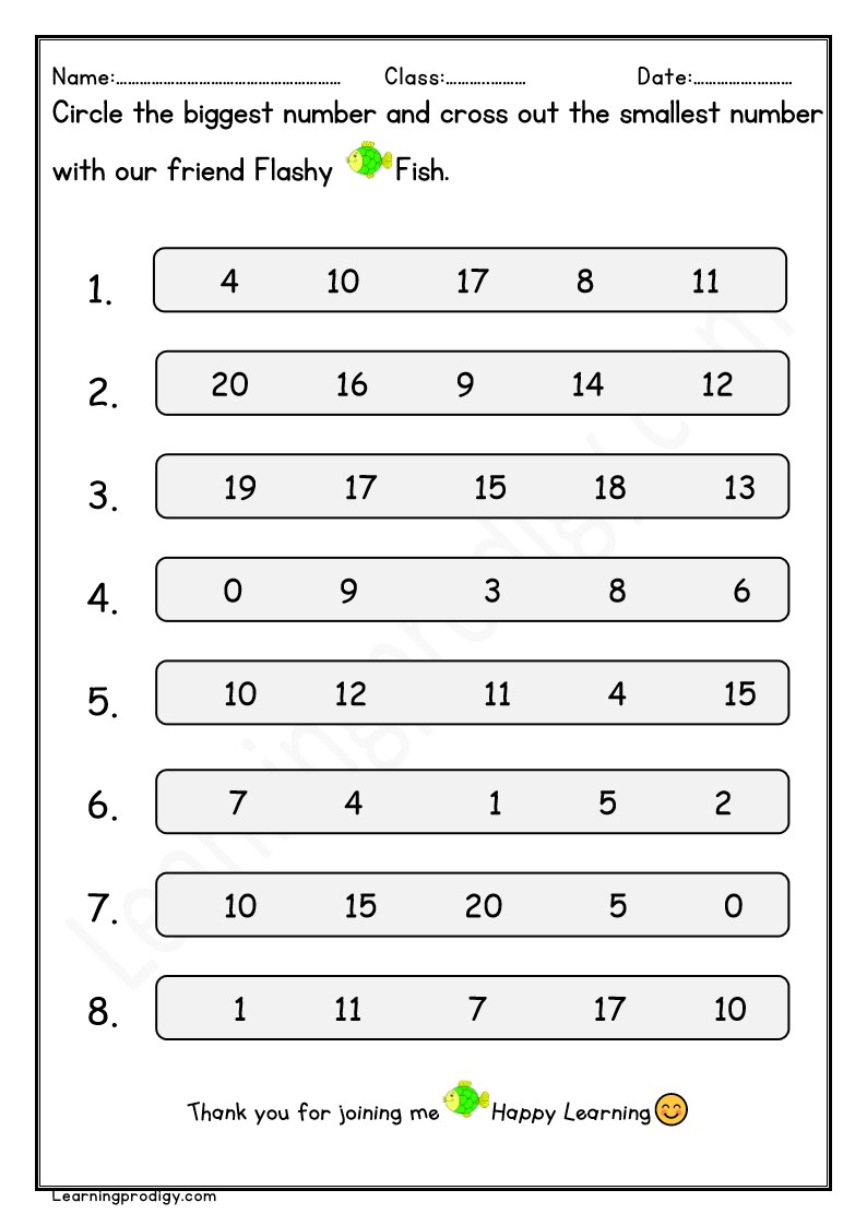 Free Downloadable Math Numbers Worksheet for Kindergarten Kids(1-20)