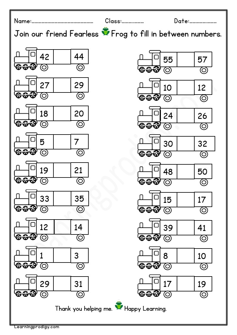 Free Printable Maths In-Between Numbers Worksheet for Kids(1-50)