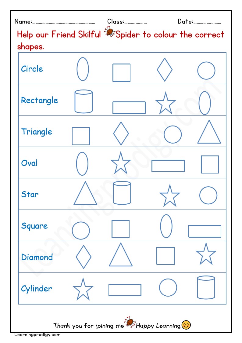 Free Printable Shapes Coloring Worksheet for Kindergarten Kids