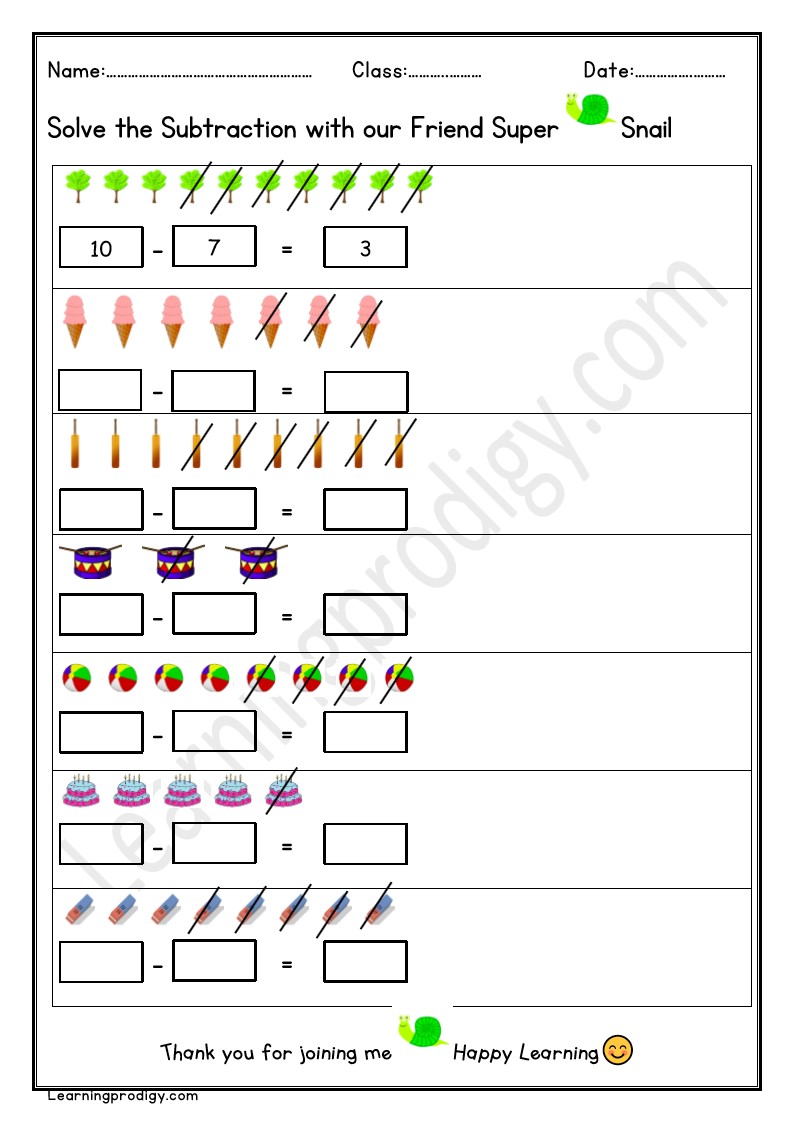 Free Printable Subtraction Worksheet for Kindergarten Kids with Pictures