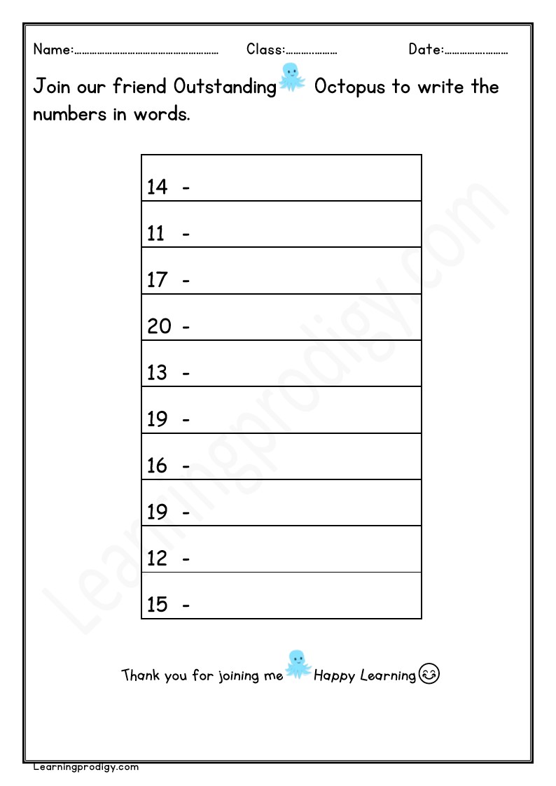 Free PDF Write in Words Math Worksheet for School Kids