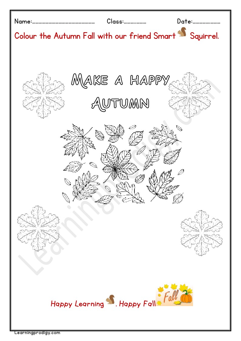 Free Downloadable Autumn Colouring Activity Worksheet for Kids