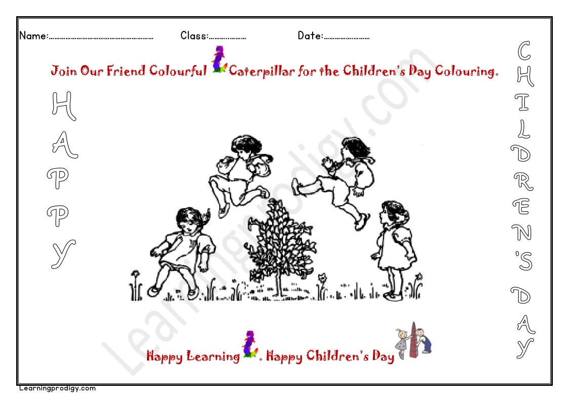 Free Printable Coloring Worksheet for Kids on Children’s Day