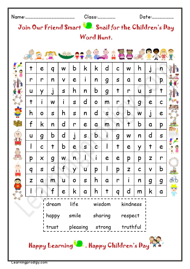 Children’s Day Special Word Hunt for Kids with Answers