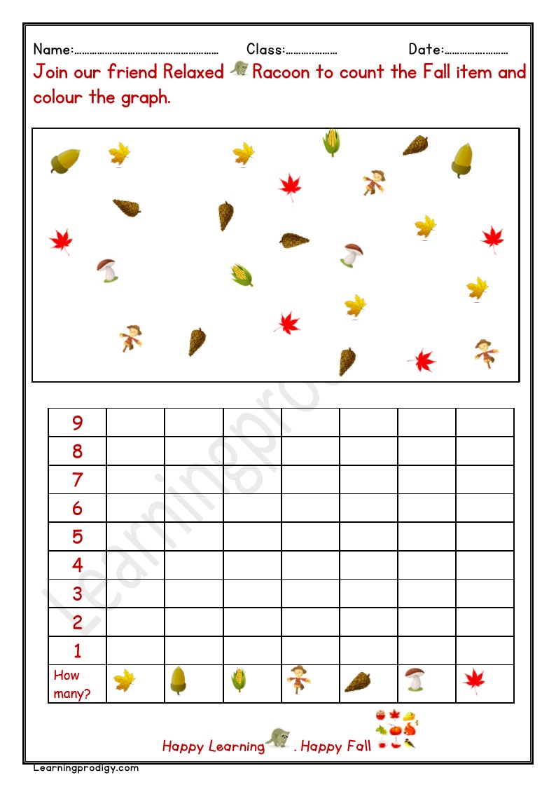 Free Printable Autumn Fall Math Picture Graph Worksheet – Count and Draw the Graph