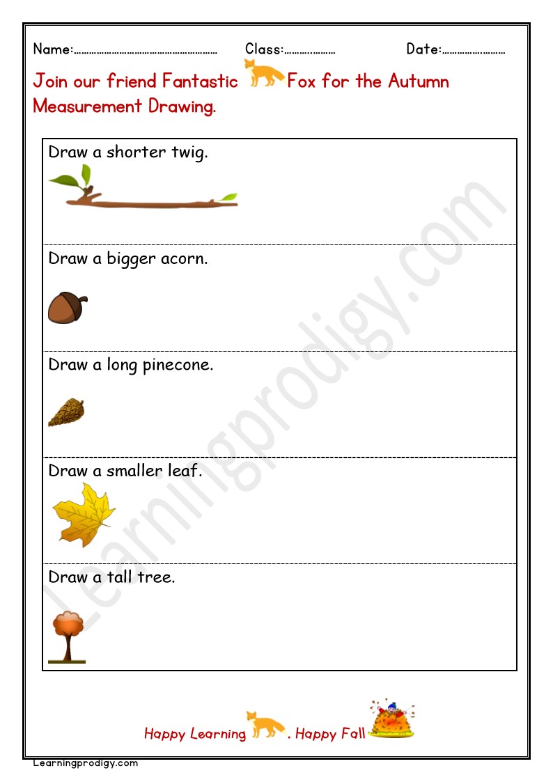 Free Printable Fall Measurement Math Worksheet with Pictures.
