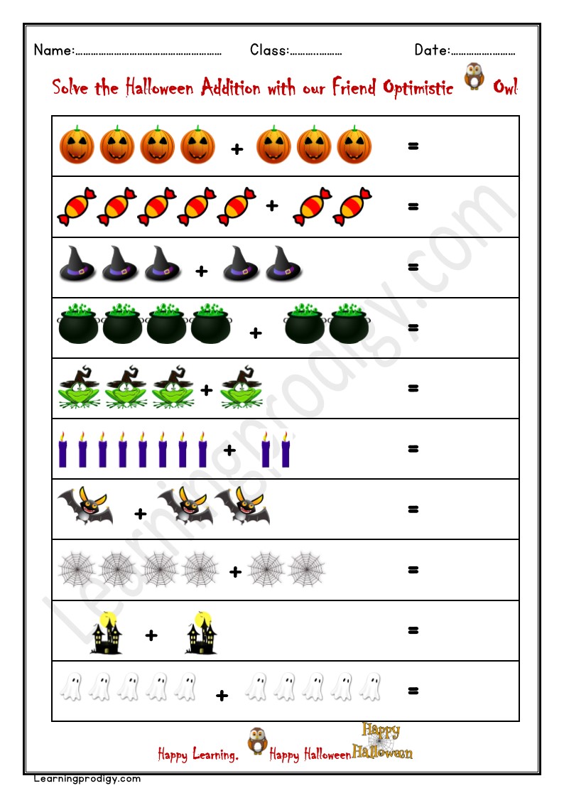 Free Printable Halloween Addition Worksheet With Pictures