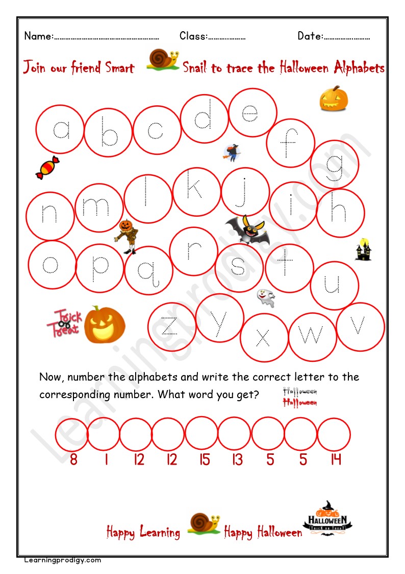 Free Printable Halloween English Alphabets Tracing Worksheet with Puctures