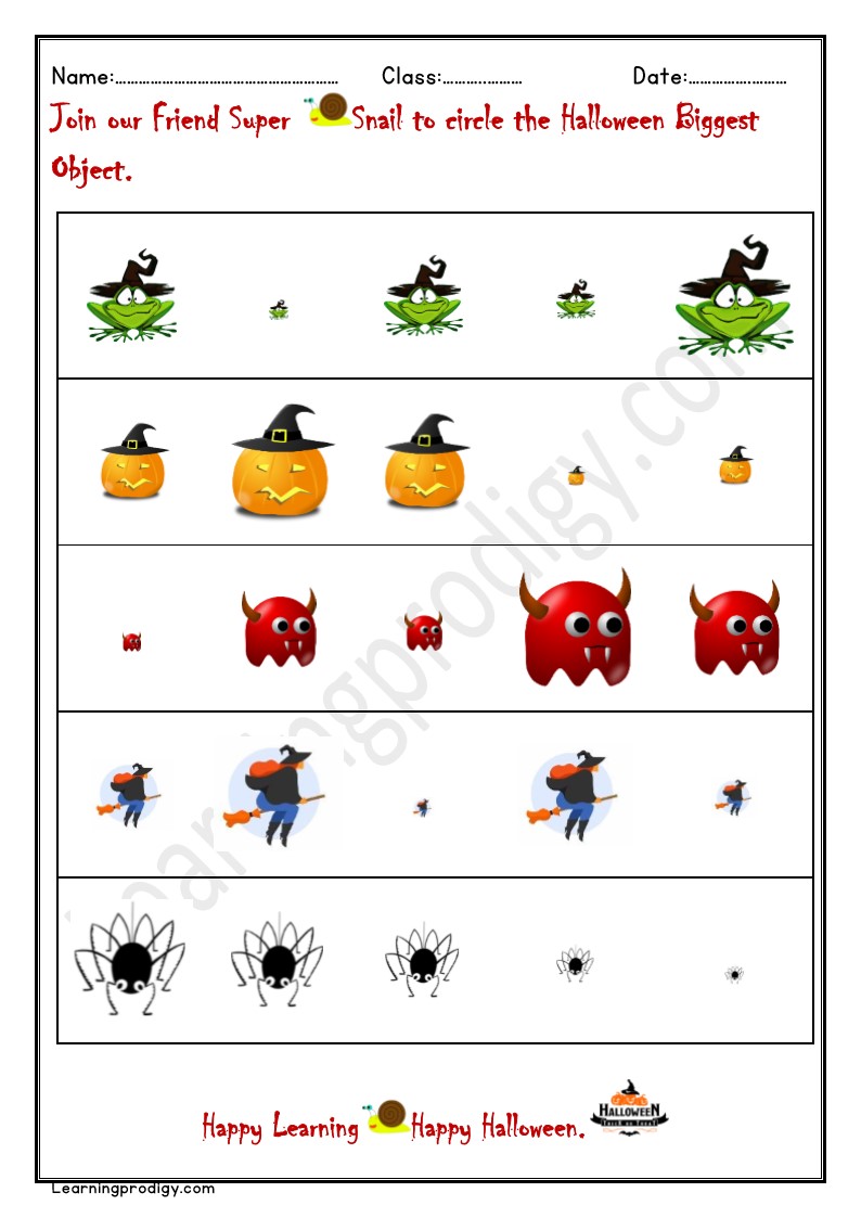 Free Printable Circle the Smallest Halloween Item with Pictures.