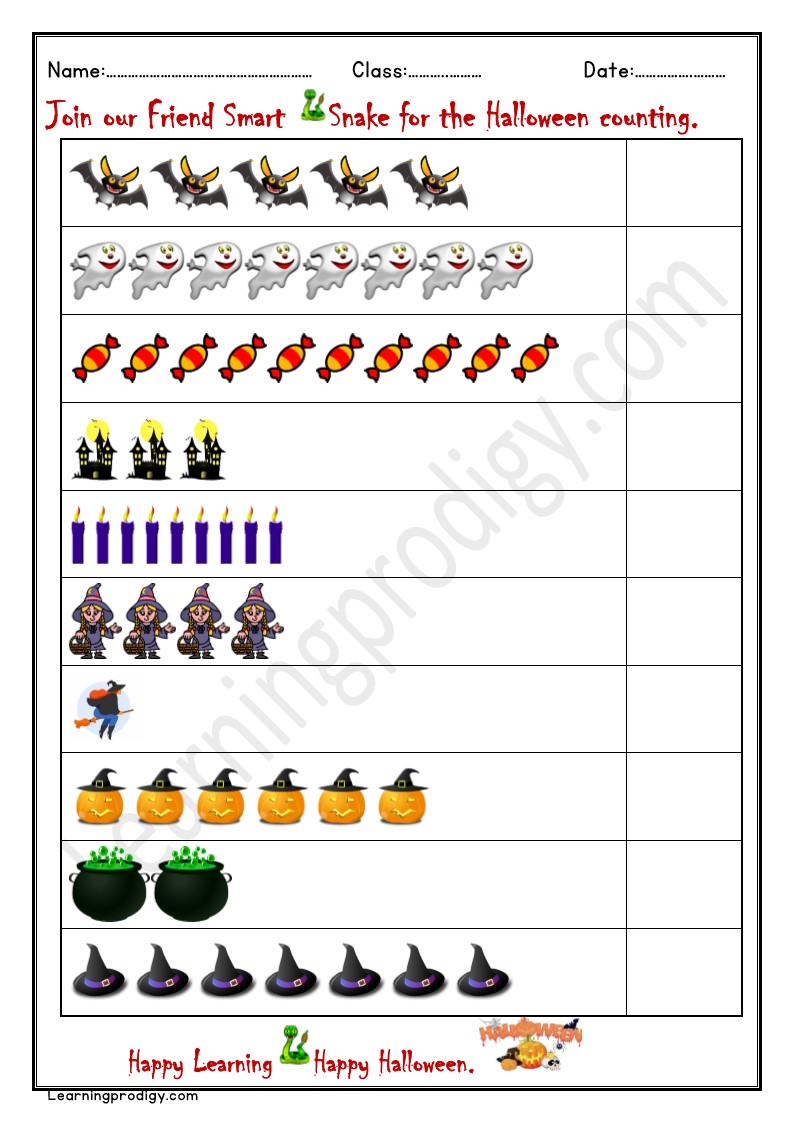 Free Printable Halloween Counting Math Worksheet with Pictures.