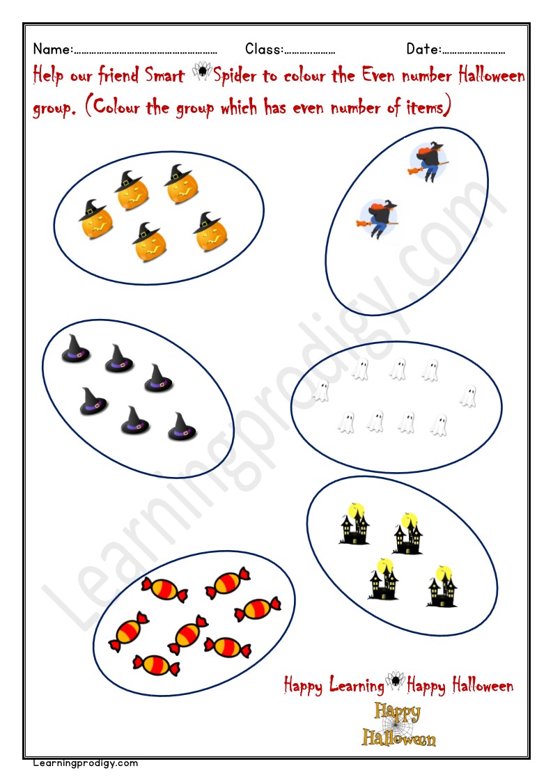 Free PDF Halloween Even Numbers Math Worksheet with Pictures.