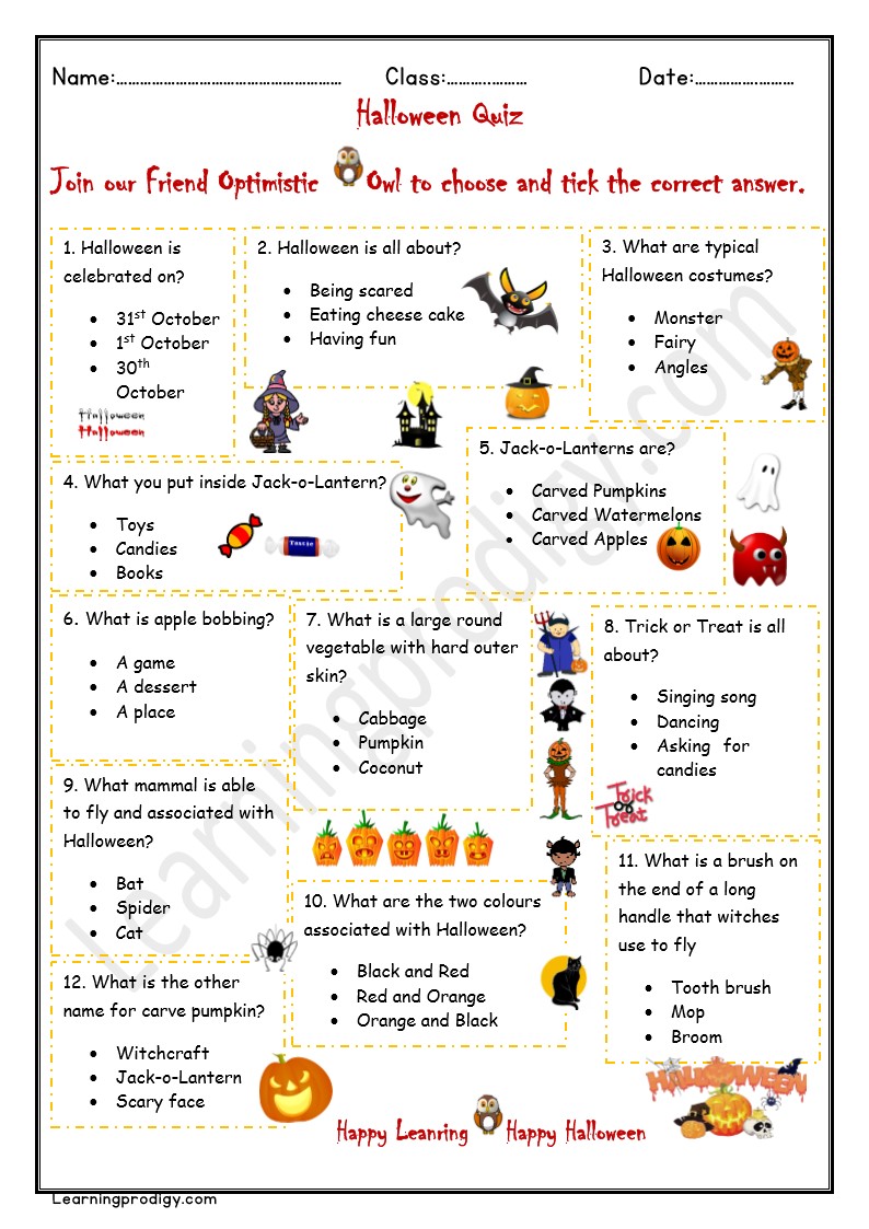 Free Printable Halloween Quiz| More About Halloween with Answers with Pictures