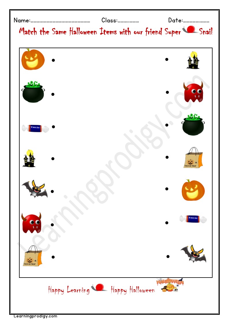 Free Printable Halloween Same Item Matching Worksheet | Halloween Logical Reasoning Worksheet