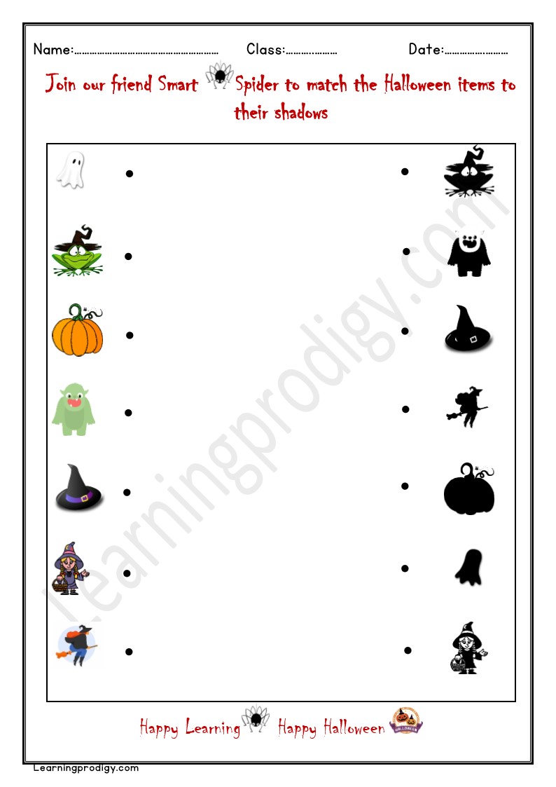 Free Printable Halloween Shadow Matching Worksheet for School Kids | Halloween Logical Reason