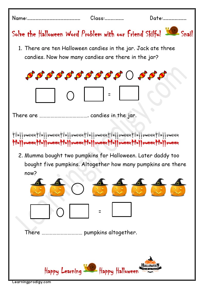Free Printable Halloween Word Problems Worksheet With Pictures