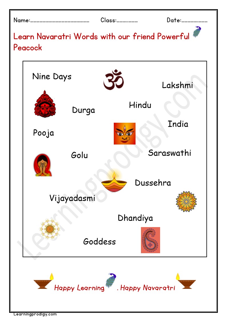 Free Printable Navaratri Words | Navaratri Vocabularies with Pictures