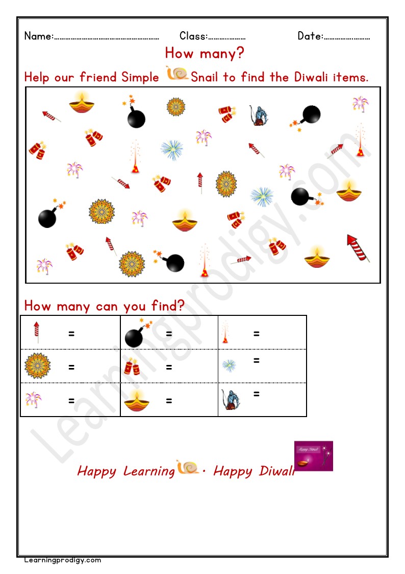 Free Printable I Spy Diwali Worksheet for Kids with Answer