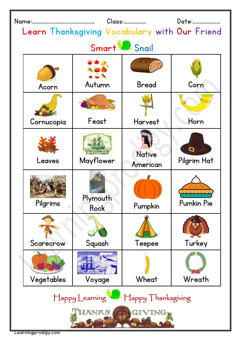 Free Printable Thanksgiving Picture Dictionary | Thanksgiving Vocabulary With Pictures