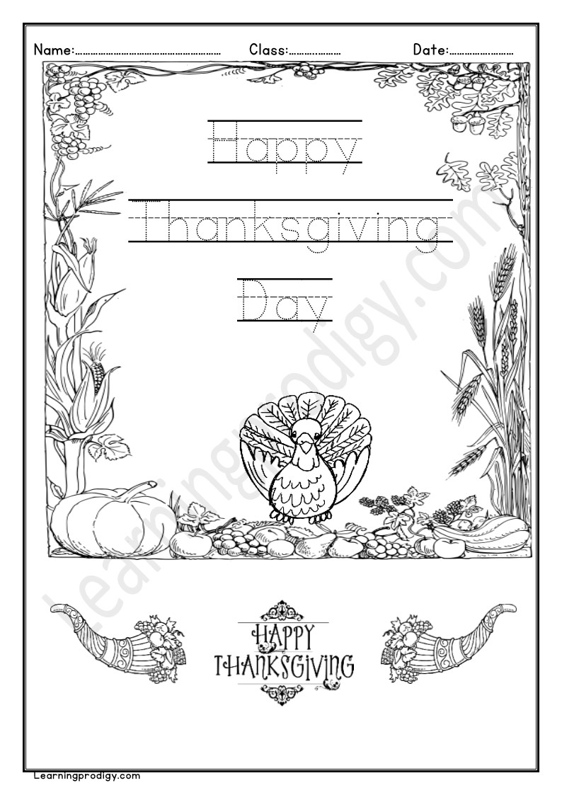 Free Printable Thanksgiving Day Colouring Worksheet for Kids.