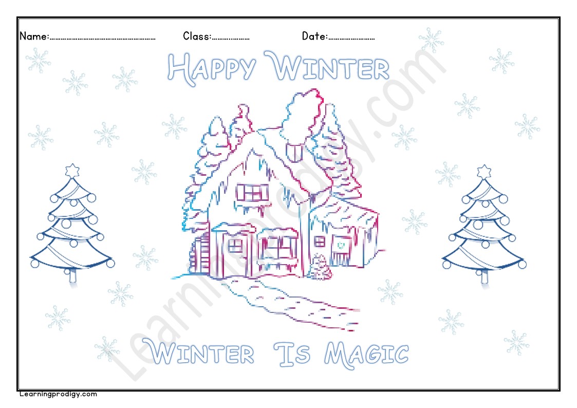 Free Printable Winter Theme House Colouring Sheet for Kids