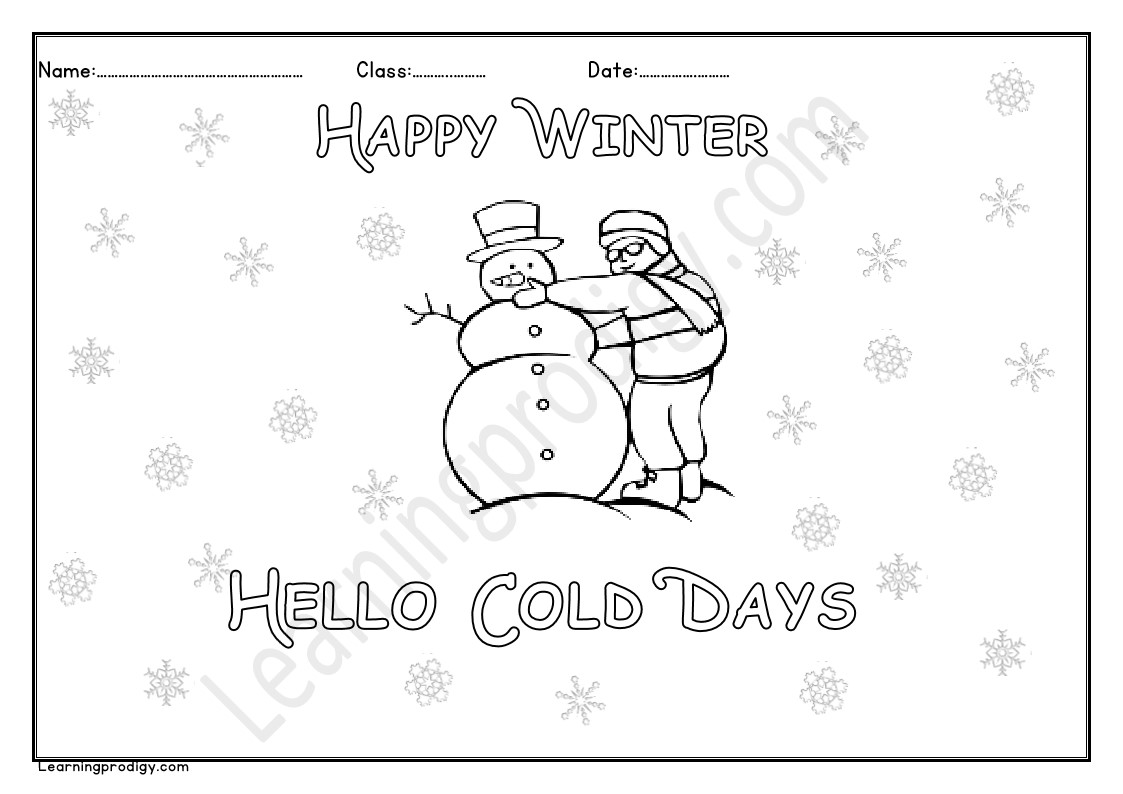 Free PDF Winter Snowman Making Colouring Sheet for Kids